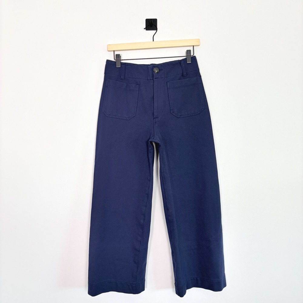 Maeve Anthropologie The Colette Wide Leg Crop Point Pants Blue Navy Blue 28 - Picture 2 of 9